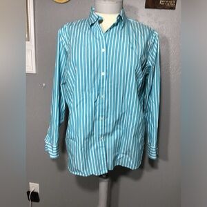 Vintage Polo Ralph Lauren 2X Classic Fit Blue,white Striped Non-Iron 100%Cotton.